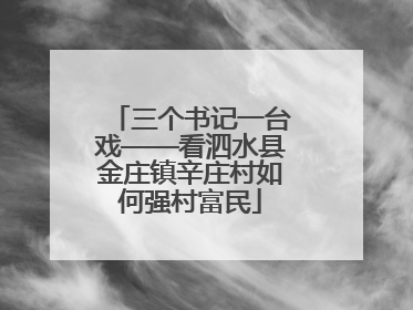 三个书记一台戏——看泗水县金庄镇辛庄村如何强村富民